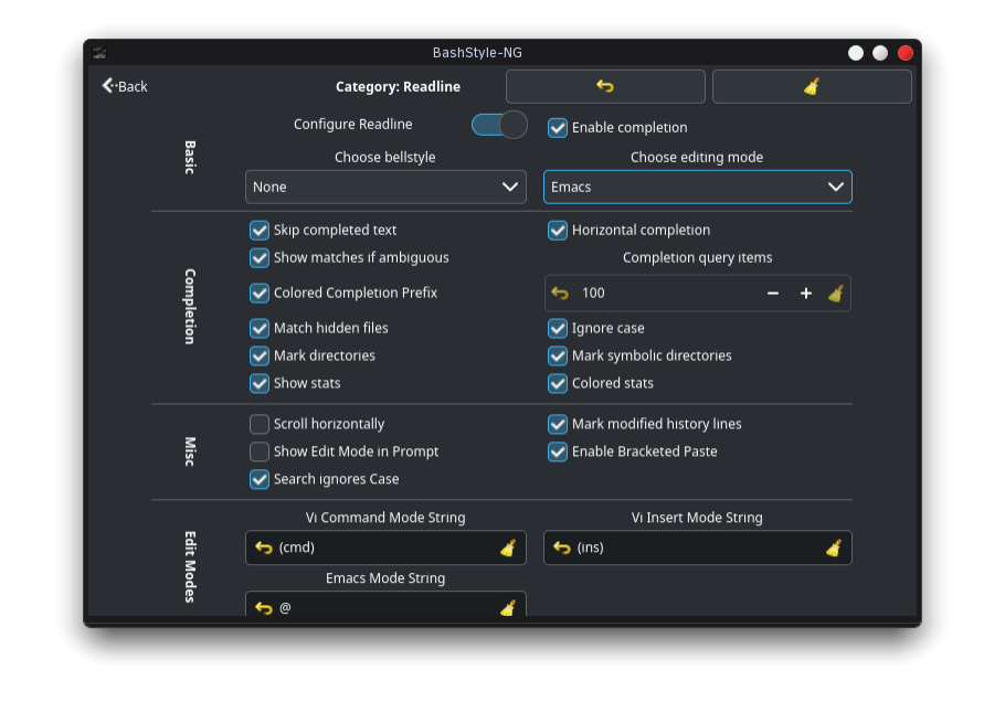 BashStyle-NG Readline Settings