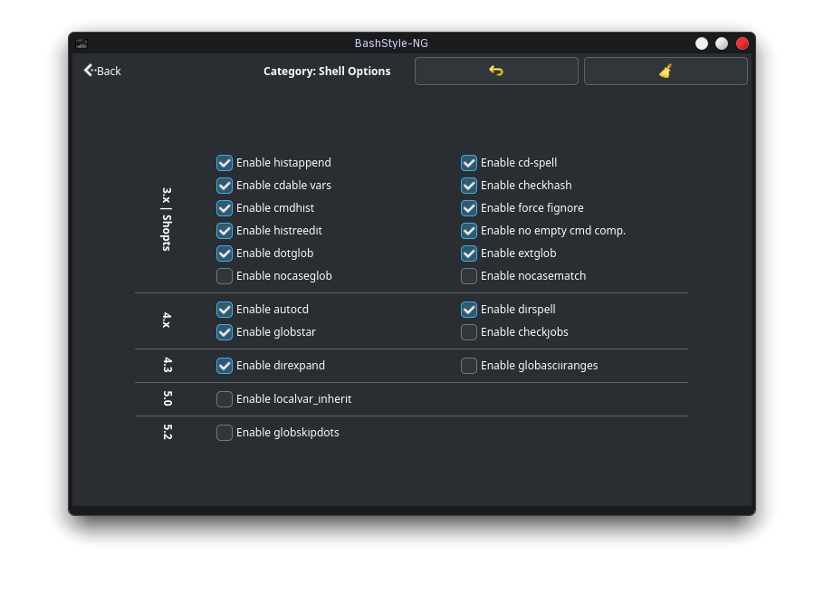 BashStyle-NG Shopts Settings